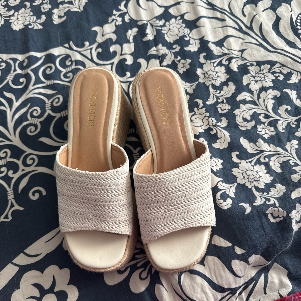 Ivanka Trump Cream Espadrille Slides
